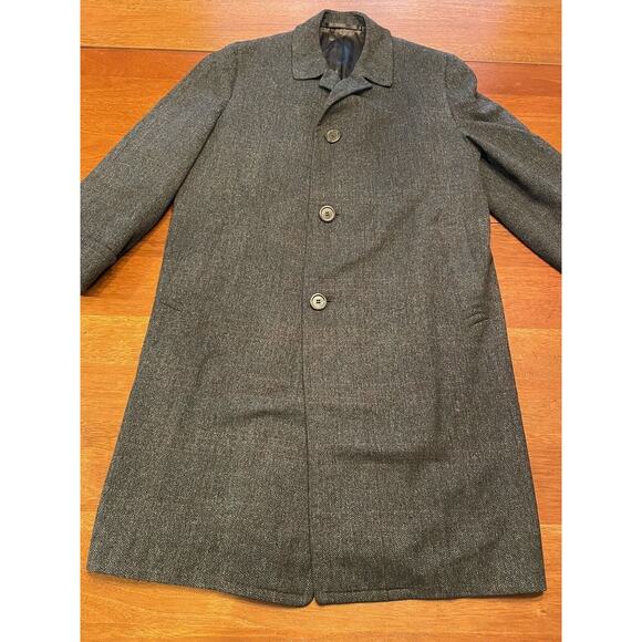 Vintage Hickey Freeman Asheville Wool Over Coat Car Trench Gray Windowpane - Picture 6 of 14